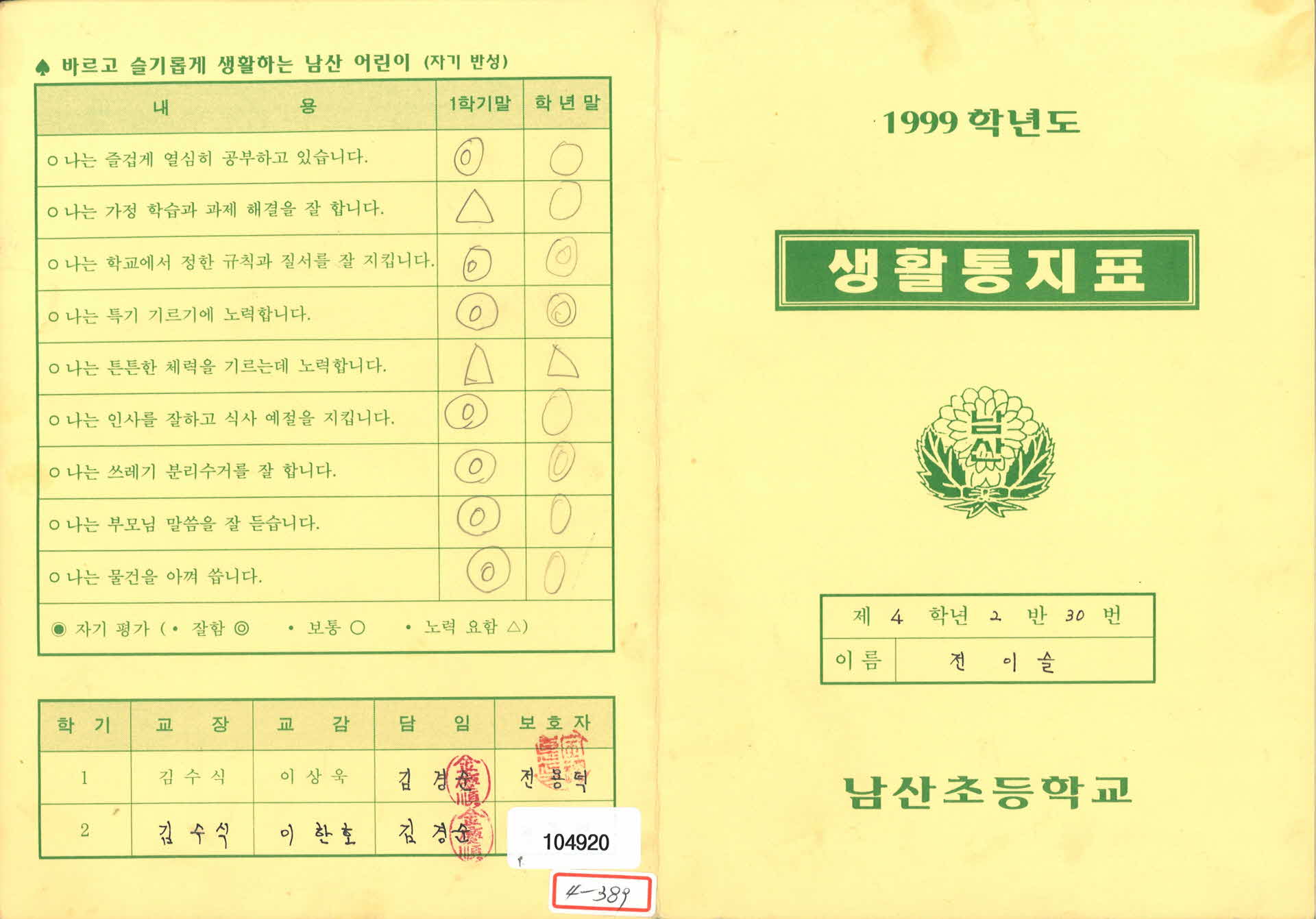 1999년 생활통지표