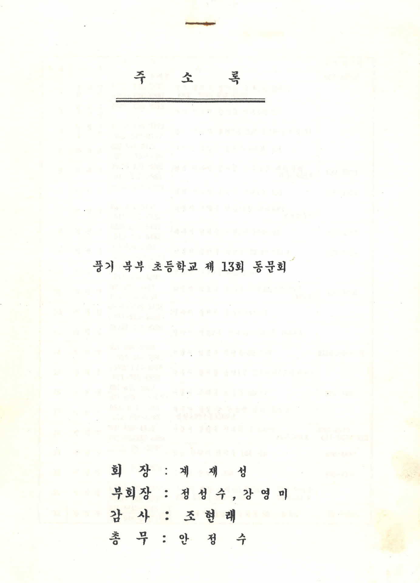 풍기 북부초등학교 제13회 동창회