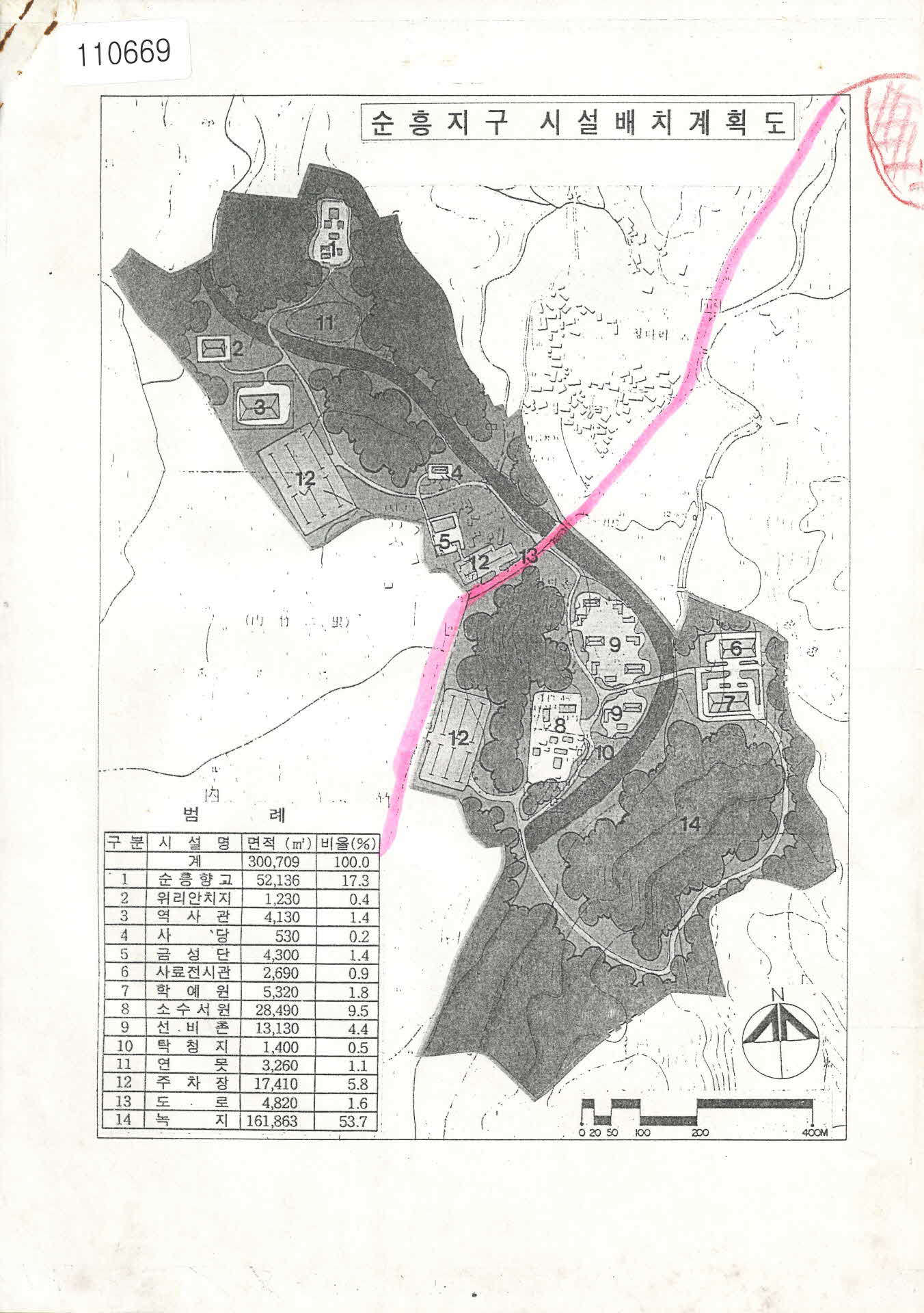 1996년 순흥역사문화유적권 종합개발사업 시설배치 계획도