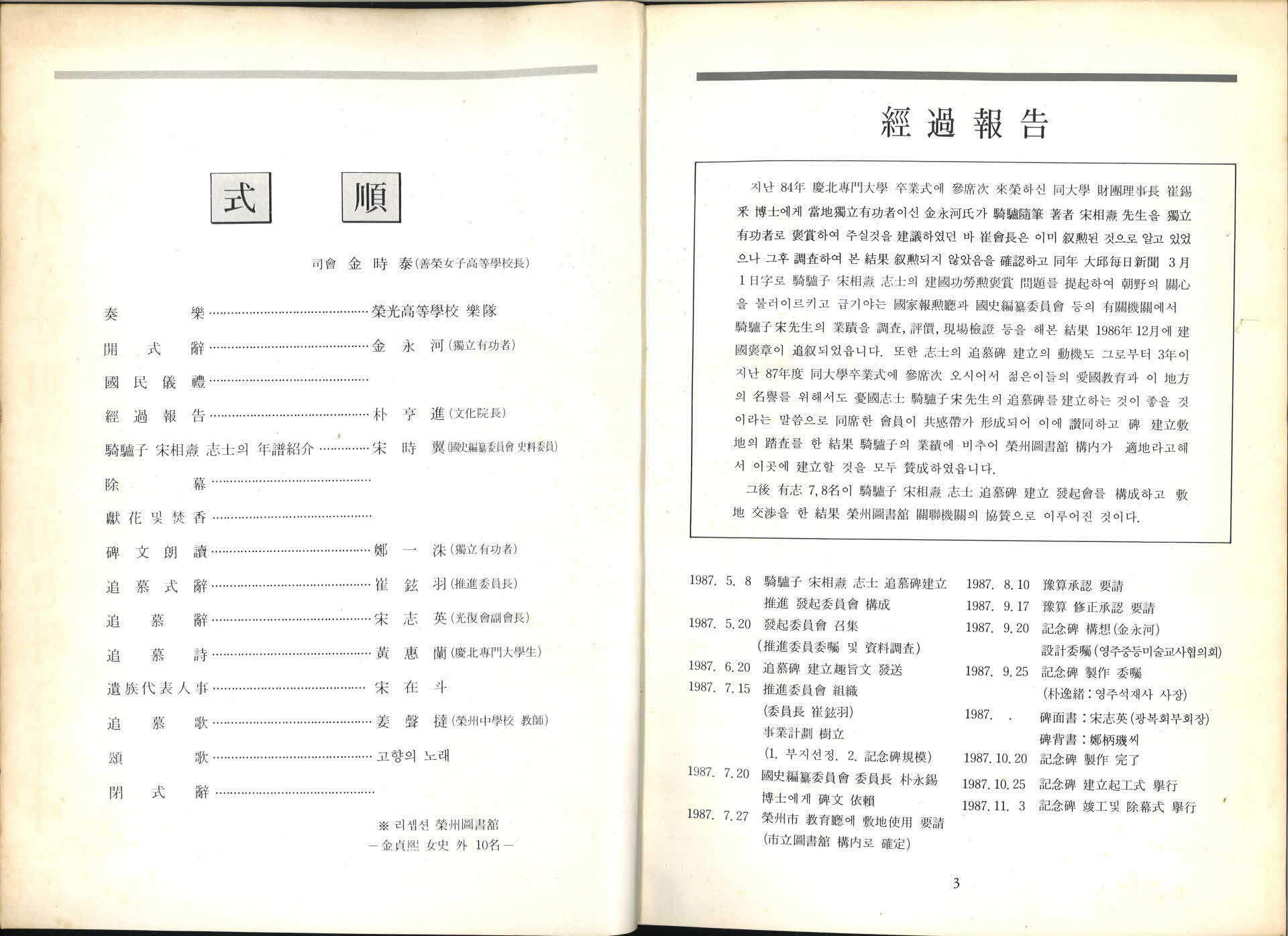 기려자 송상도 추모기념비 제막식 책자