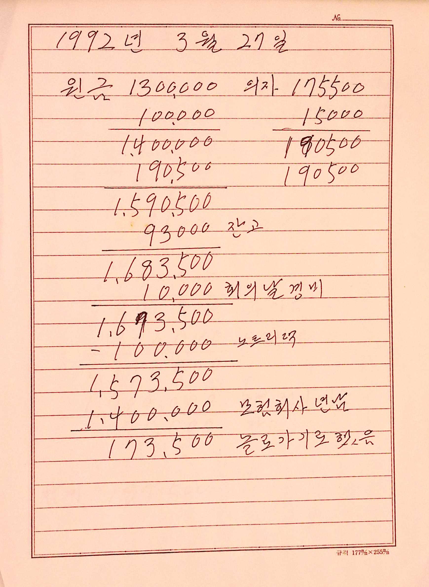 새마을 어머니회 부녀회기금 관련 기록 장부