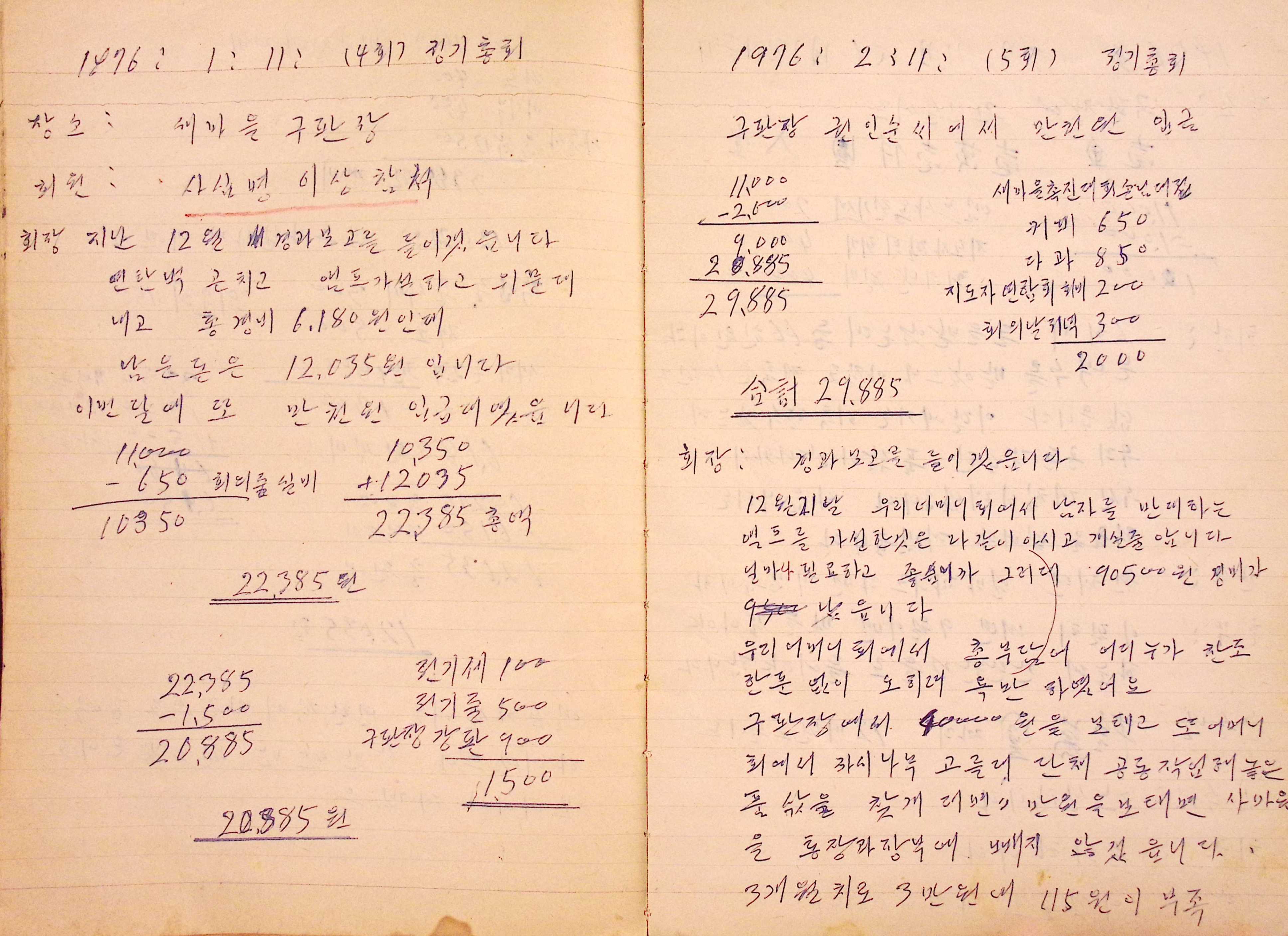 새마을 어머니회 구판장 기록부