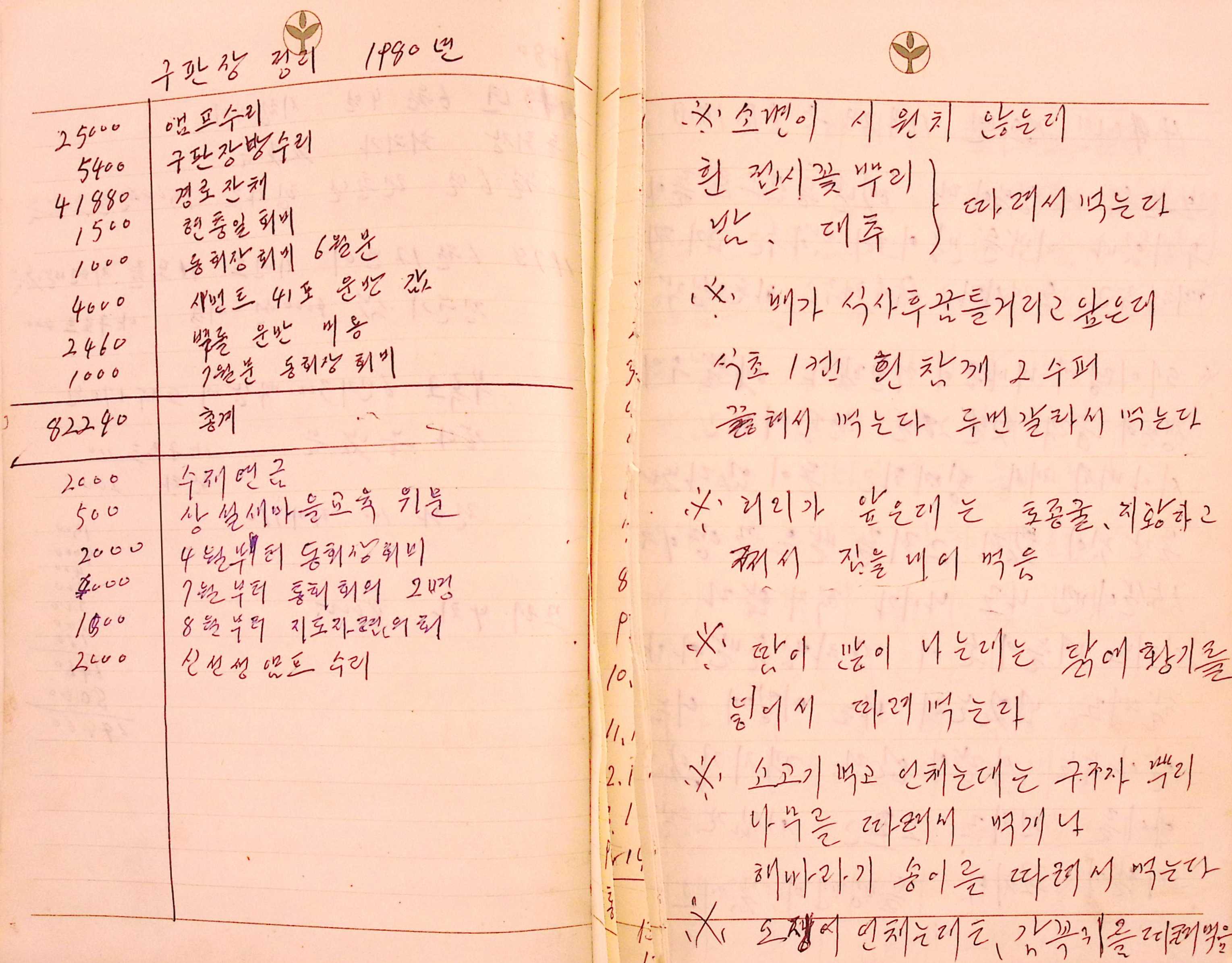 새마을 어머니회 관련기록 및 잡기책