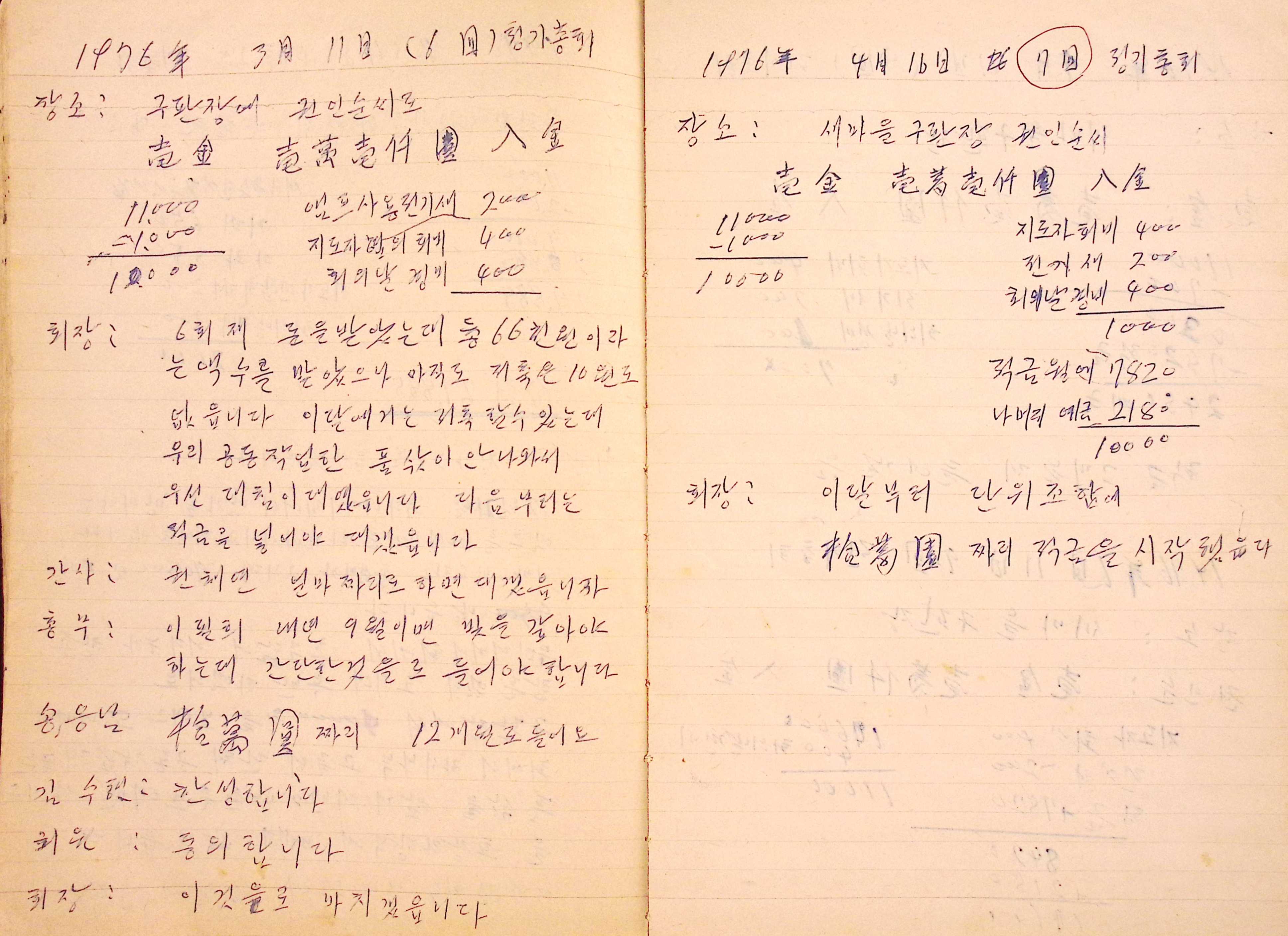 새마을 어머니회 구판장 기록부