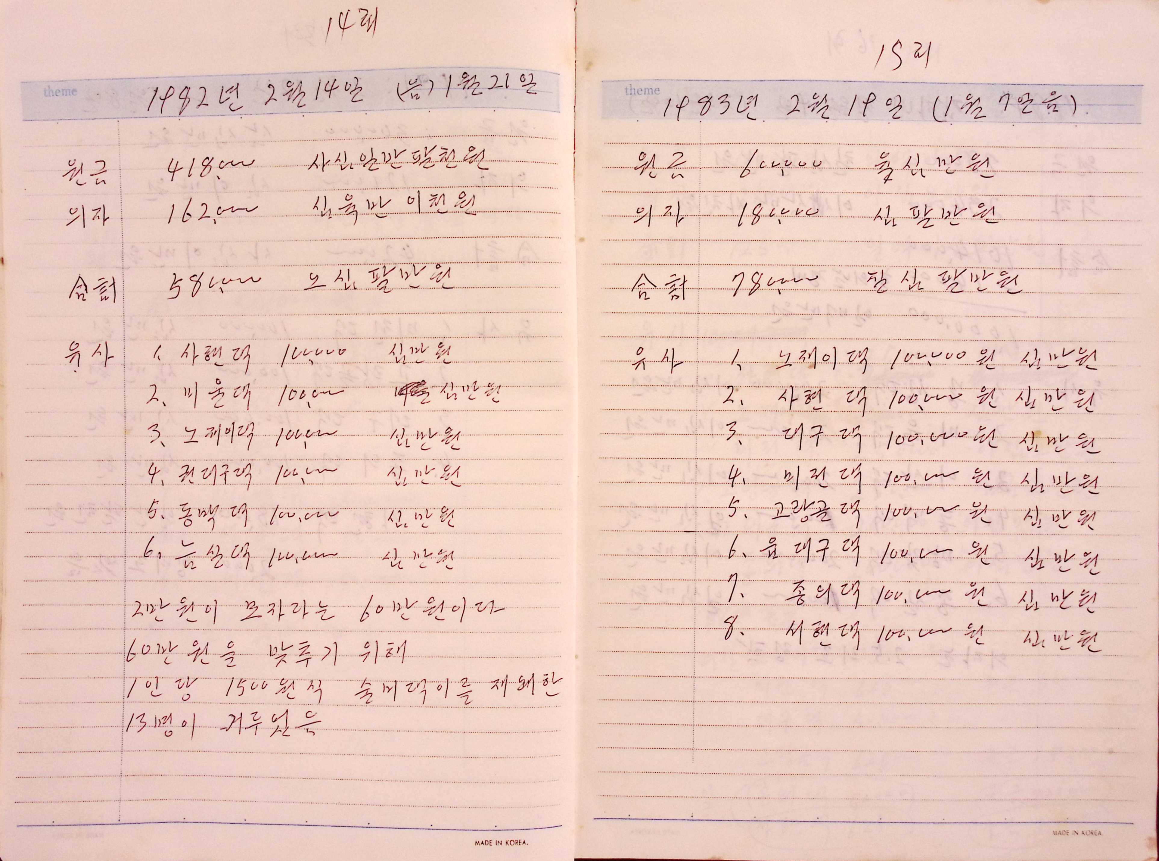 새마을 어머니회 친목계 기록부