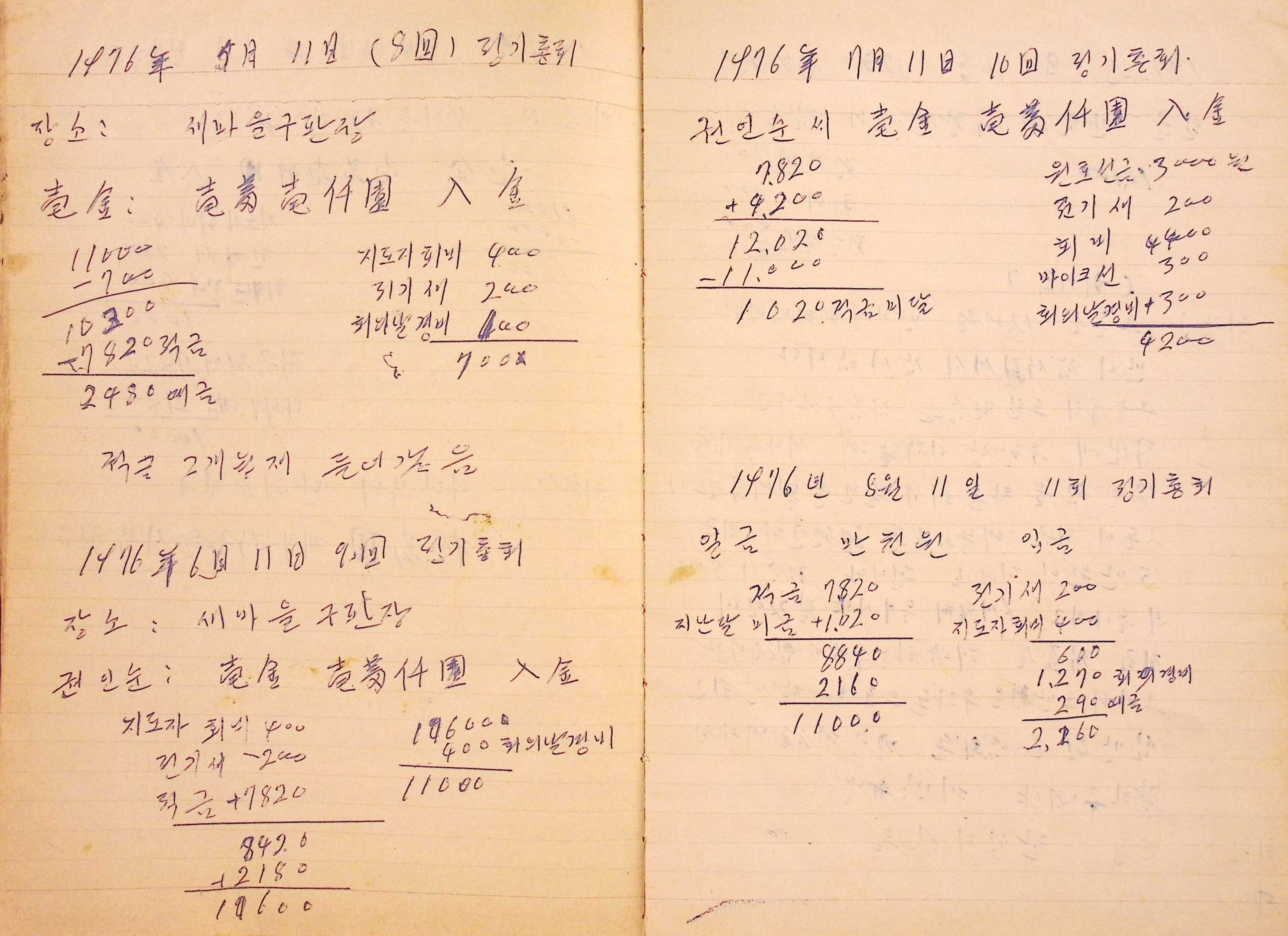 새마을 어머니회 구판장 기록부