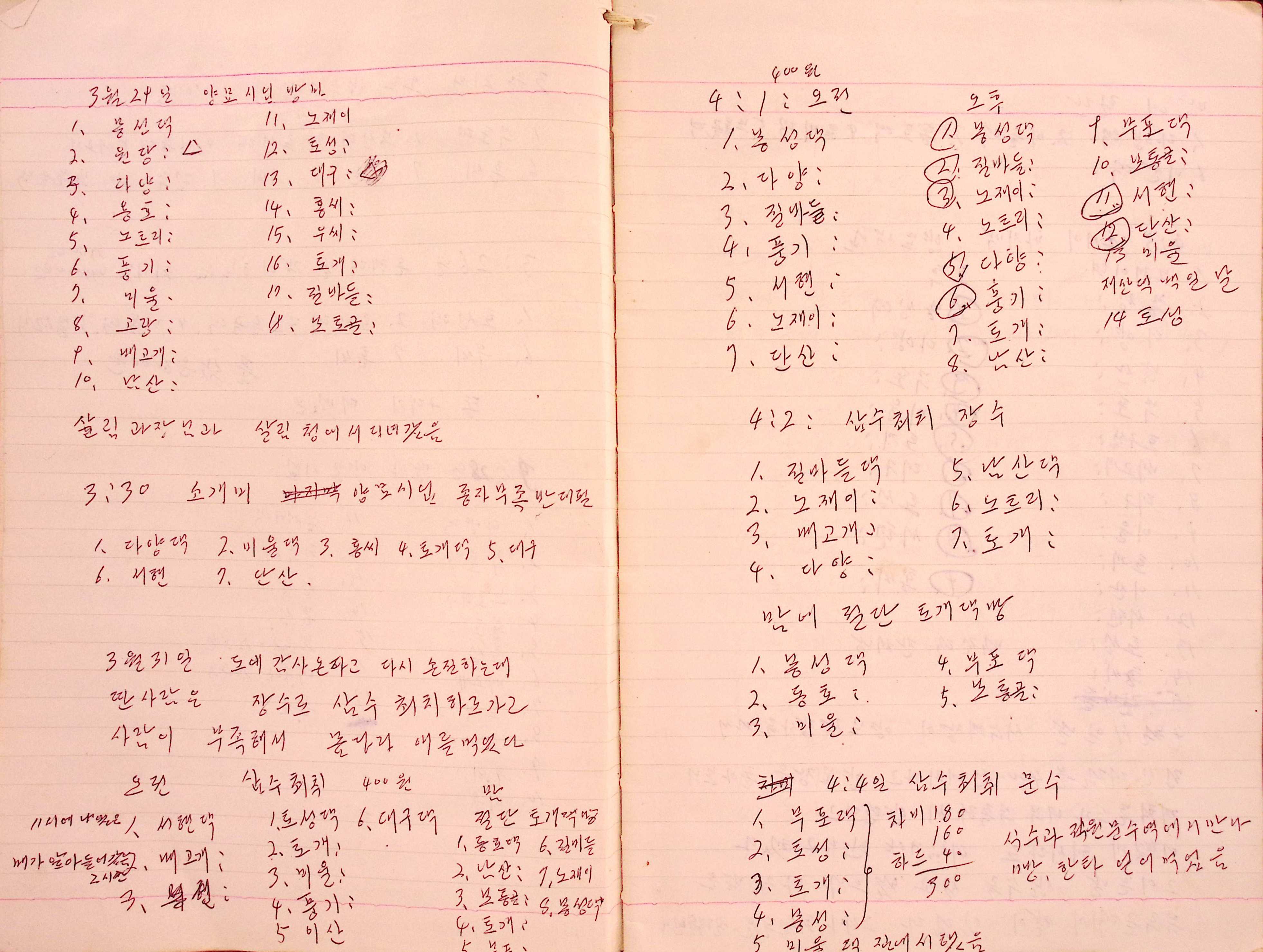 새마을 어머니회 마을 양묘 작업일지(1978년)