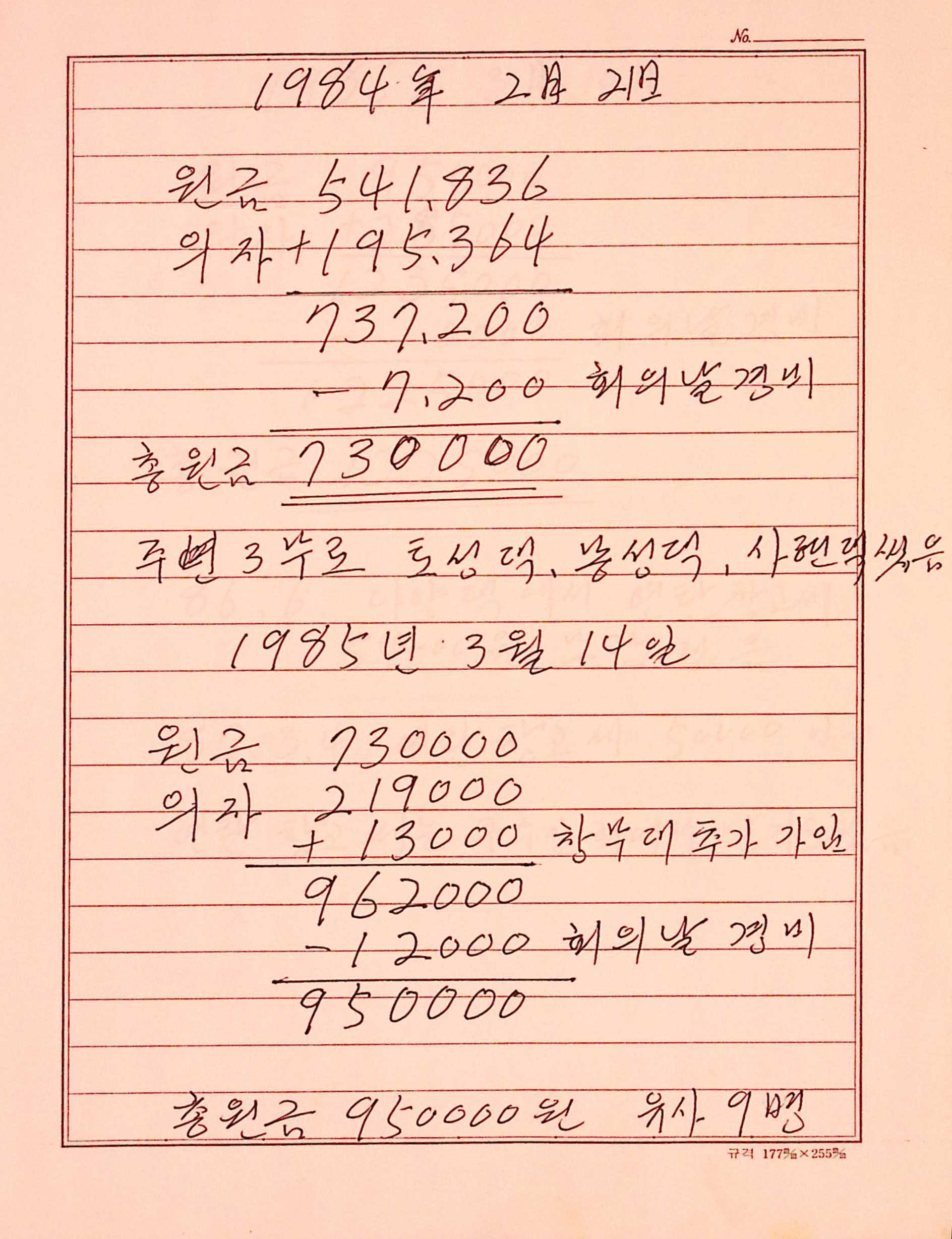 새마을 어머니회 부녀회기금 관련 기록 장부