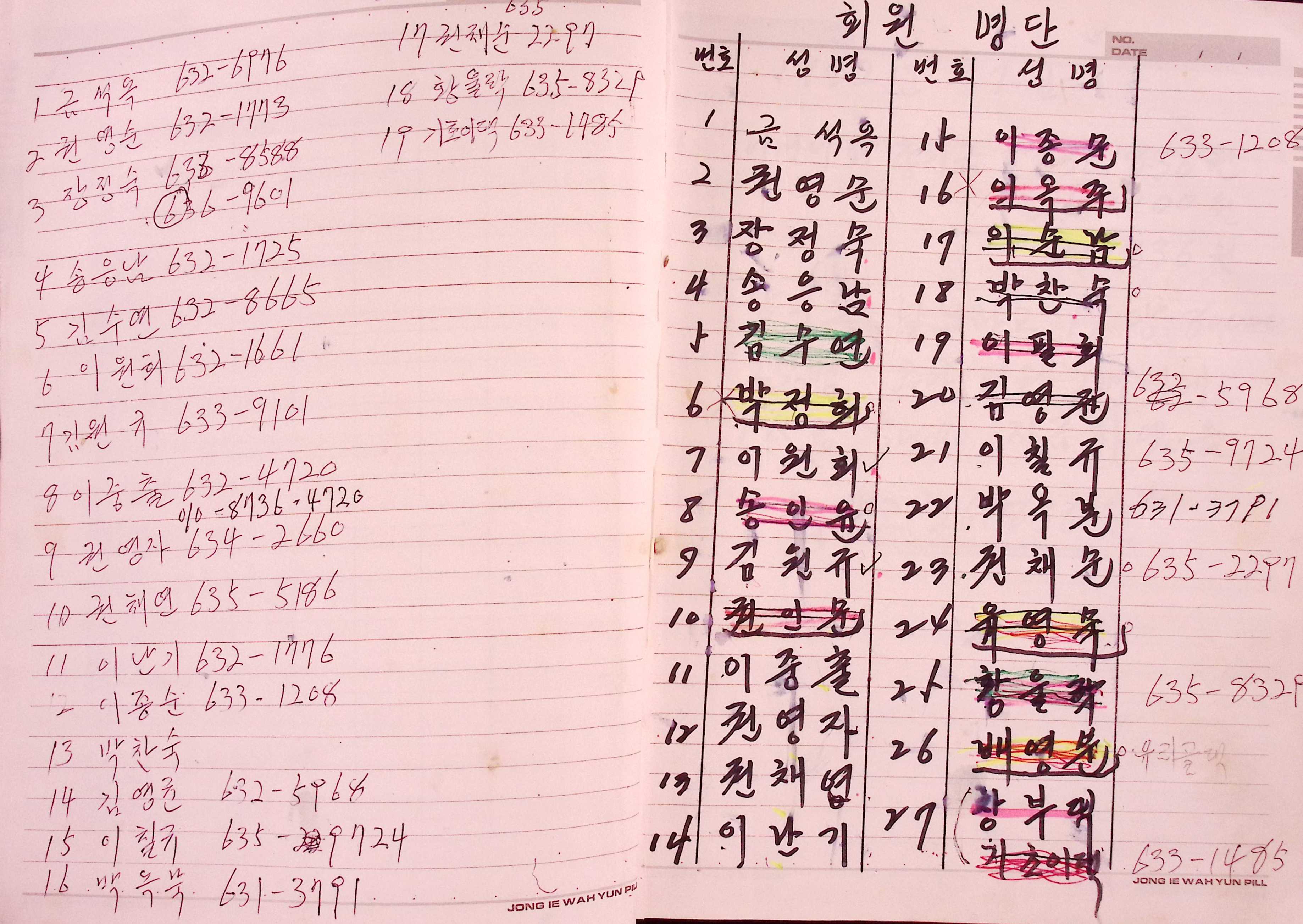 새마을 어머니회 미루나무계 장부