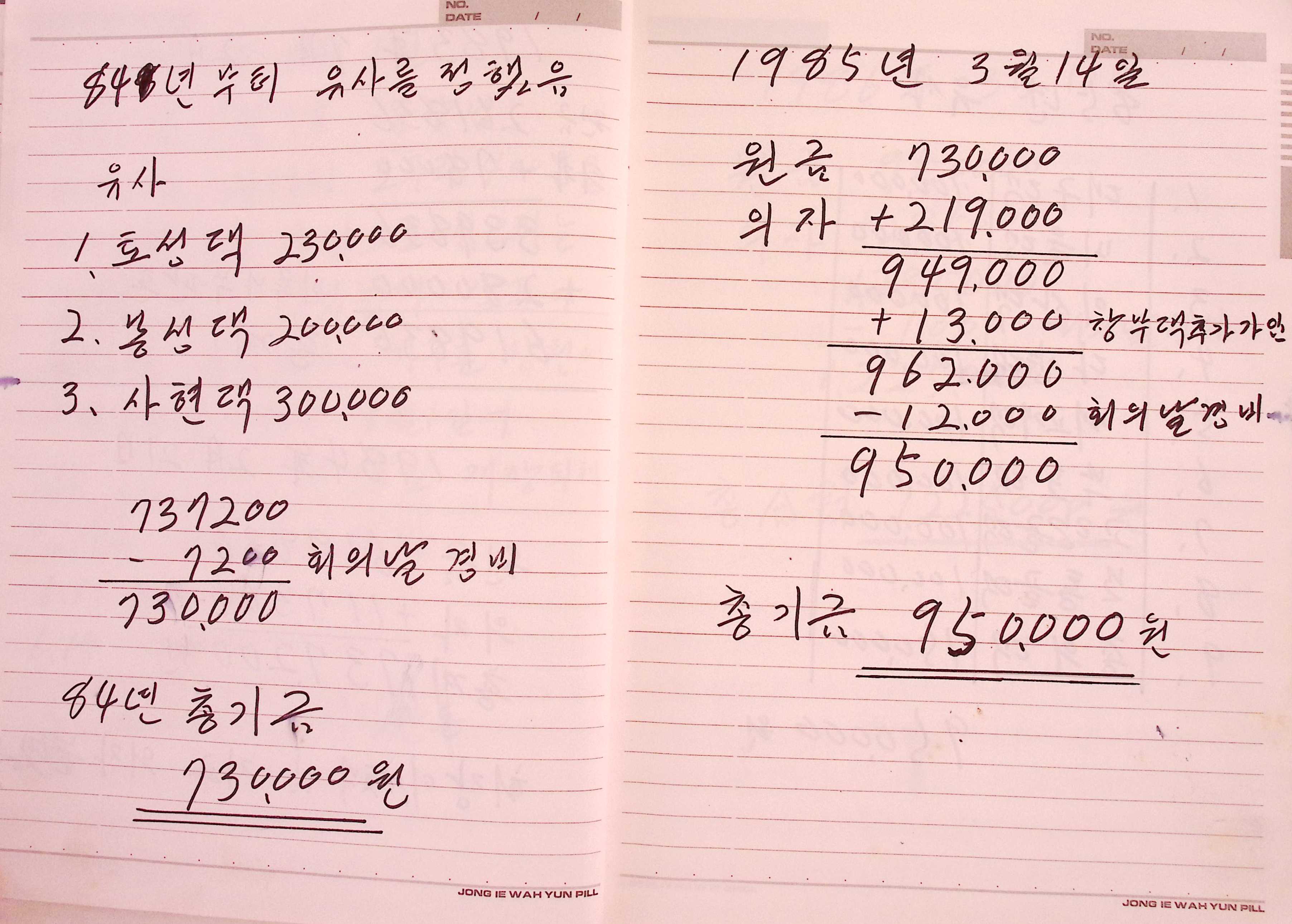 새마을 어머니회 미루나무계 장부